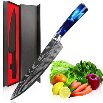 8-Calowe Noże szefa kuchni Japoński nóż Сантоку Damascus Nóż 7Cr17mov Z Wysokowęglowej Stali Nierdzewnej Warzyw Nóż do krojenia mięsa