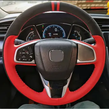 Pokrywa Koła Kierownicy Samochodu Honda Civic 2004-2014 Ręcznie Z Naturalnej Skóry, Czarna Замшевая Pokrywa Kierownicy 