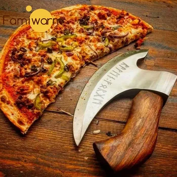 Siekiera do Cięcia Pizzy Nóż do Krojenia Pizzy Topór Z Ostrzy Siekierę do pizzy ze Stali Wikingów Drewniany Uchwyt Siekiery do Cięcia Pizzy Ochrona przed Rdzą