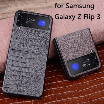 Urządzony w luksusowym Etui z naturalnej skóry do Samsung Galaxy Z Flip 3 Croco Modny Pokrowiec dla telefonu Galaxy ZFLIP 3 ZFLIP3 Funda skin
